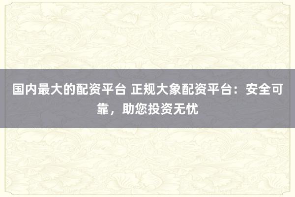 国内最大的配资平台 正规大象配资平台：安全可靠，助您投资无忧