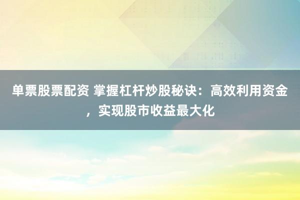 单票股票配资 掌握杠杆炒股秘诀：高效利用资金，实现股市收益最大化